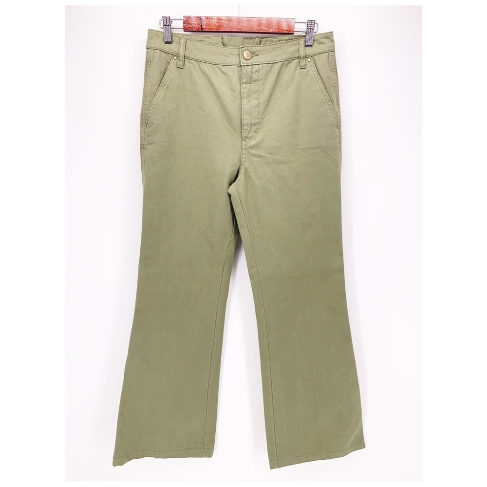 Tory Burch Olive Green Agave Cotton Flare Trouser Pants E4